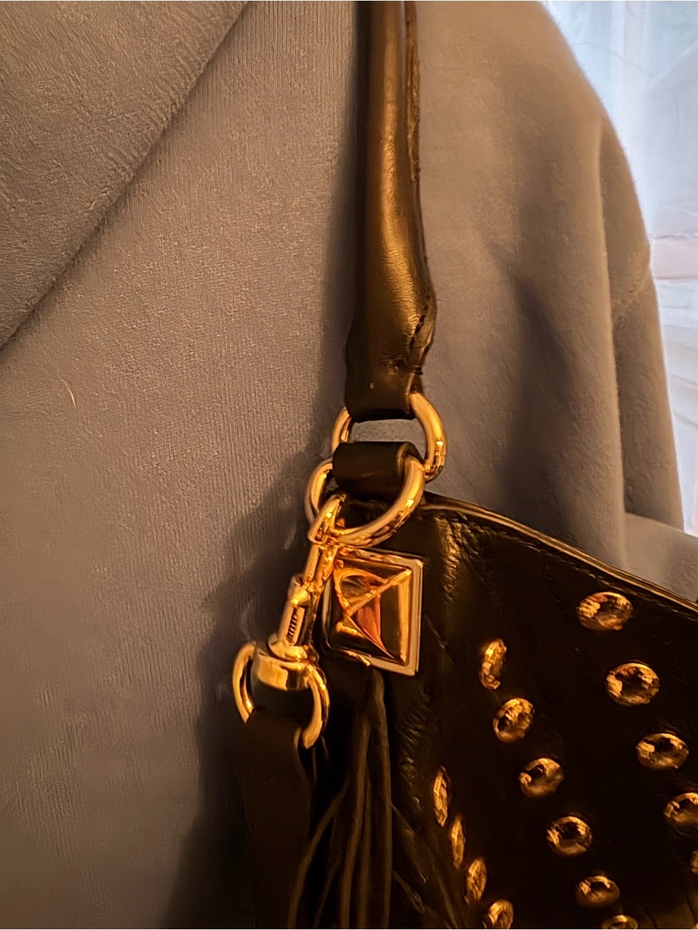Rebecca Minkoff NWOT Large Black Studded Fringe Hobo Shoulder Two-Way Bag - Picture 4 of 12